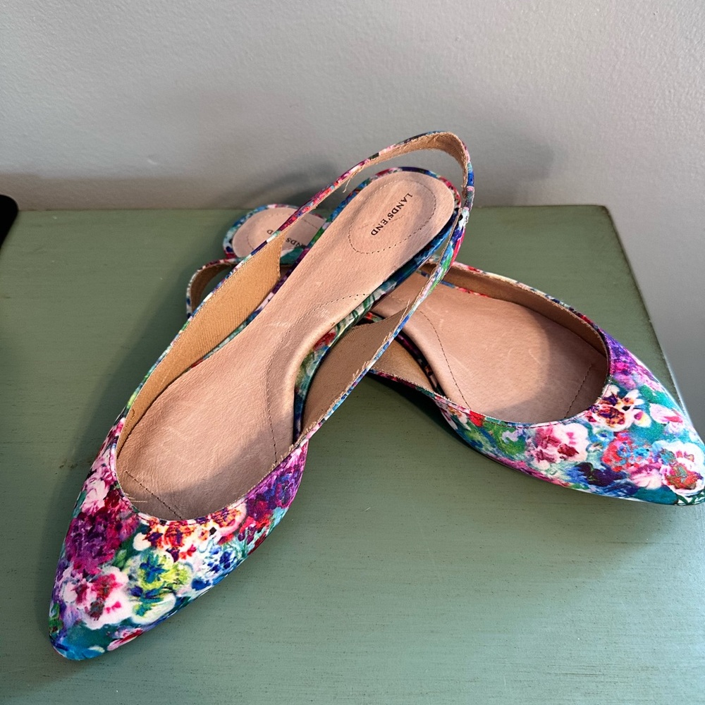 Lands' End Multicolor Floral Slingback Flats